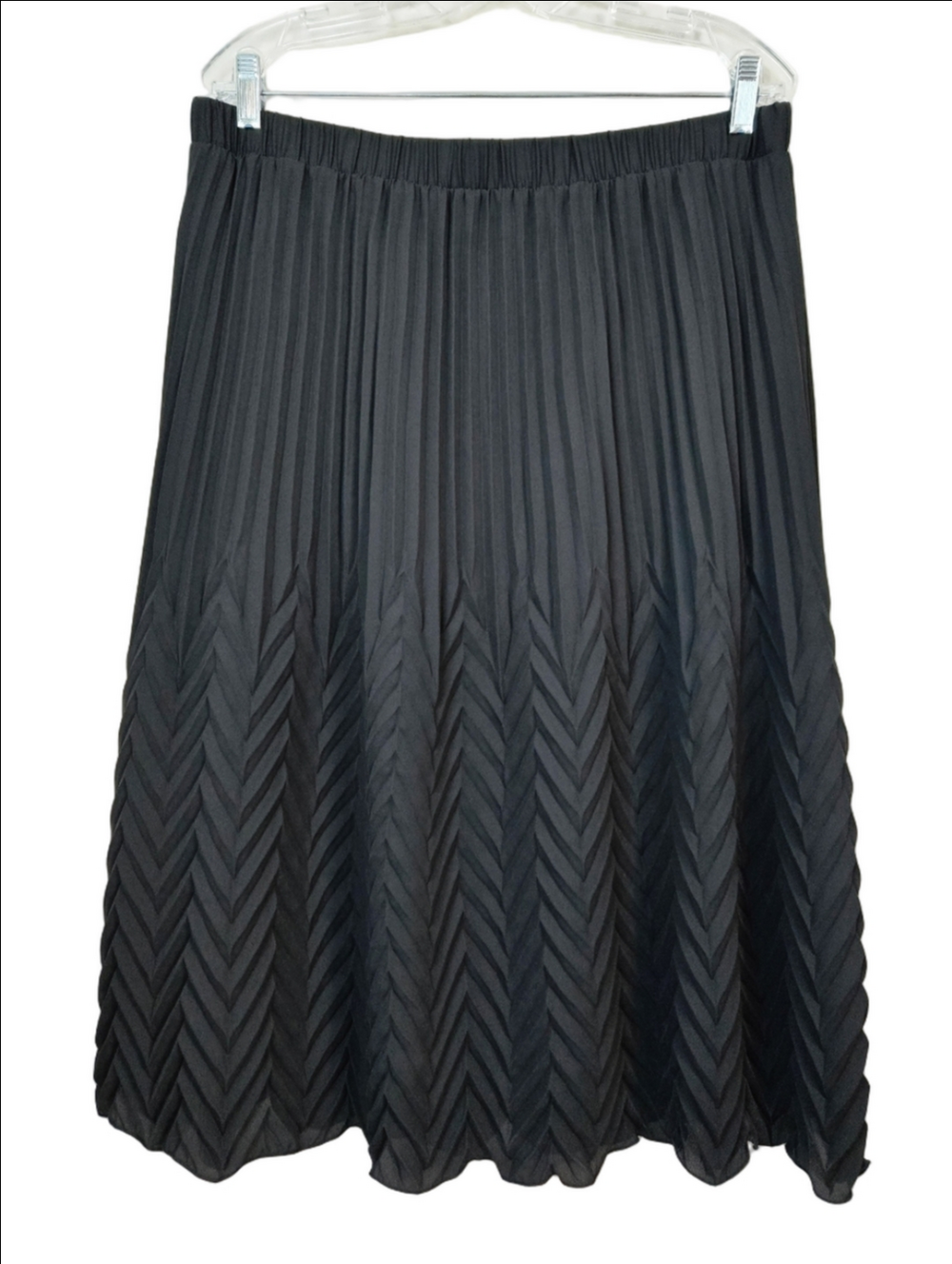 🌿Nanette Lepore Black Pleated Chevron-Panel Midi Skirt, Size L ~ EUC